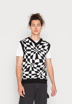 YOURTURN Distorted Check Vest Unisex - Jumper - Black/White